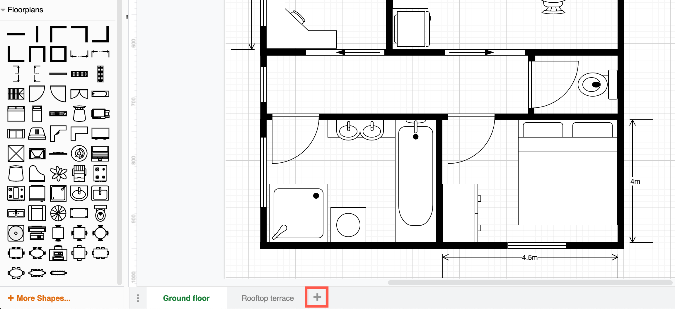 Add a new page to a complex floorplan in draw.io
