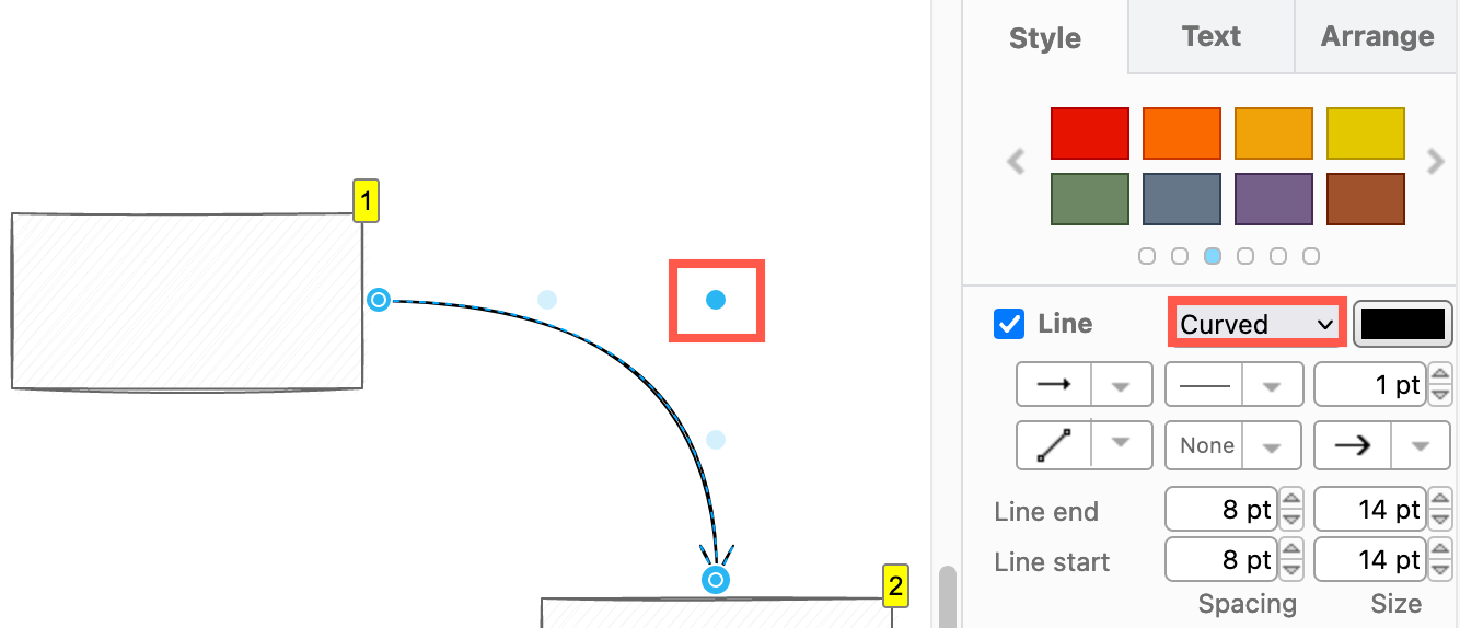 Set the connector shape to curved and pull out the middle waypoint