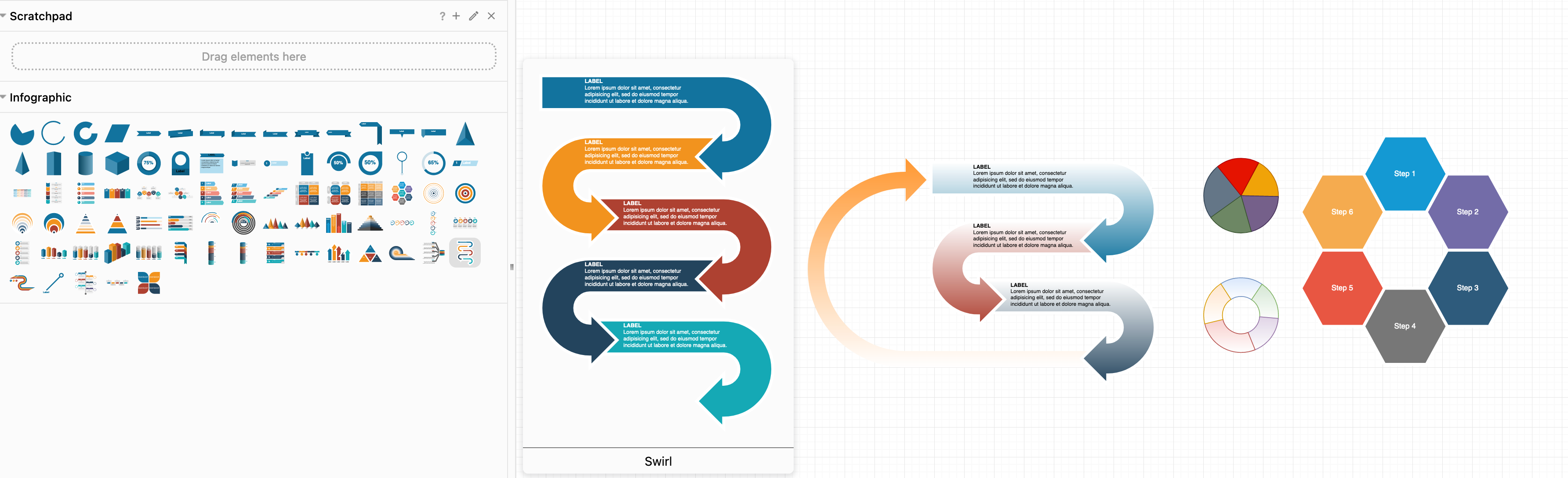 Create your own circular flowchart from shapes in the infographic shape library in draw.io