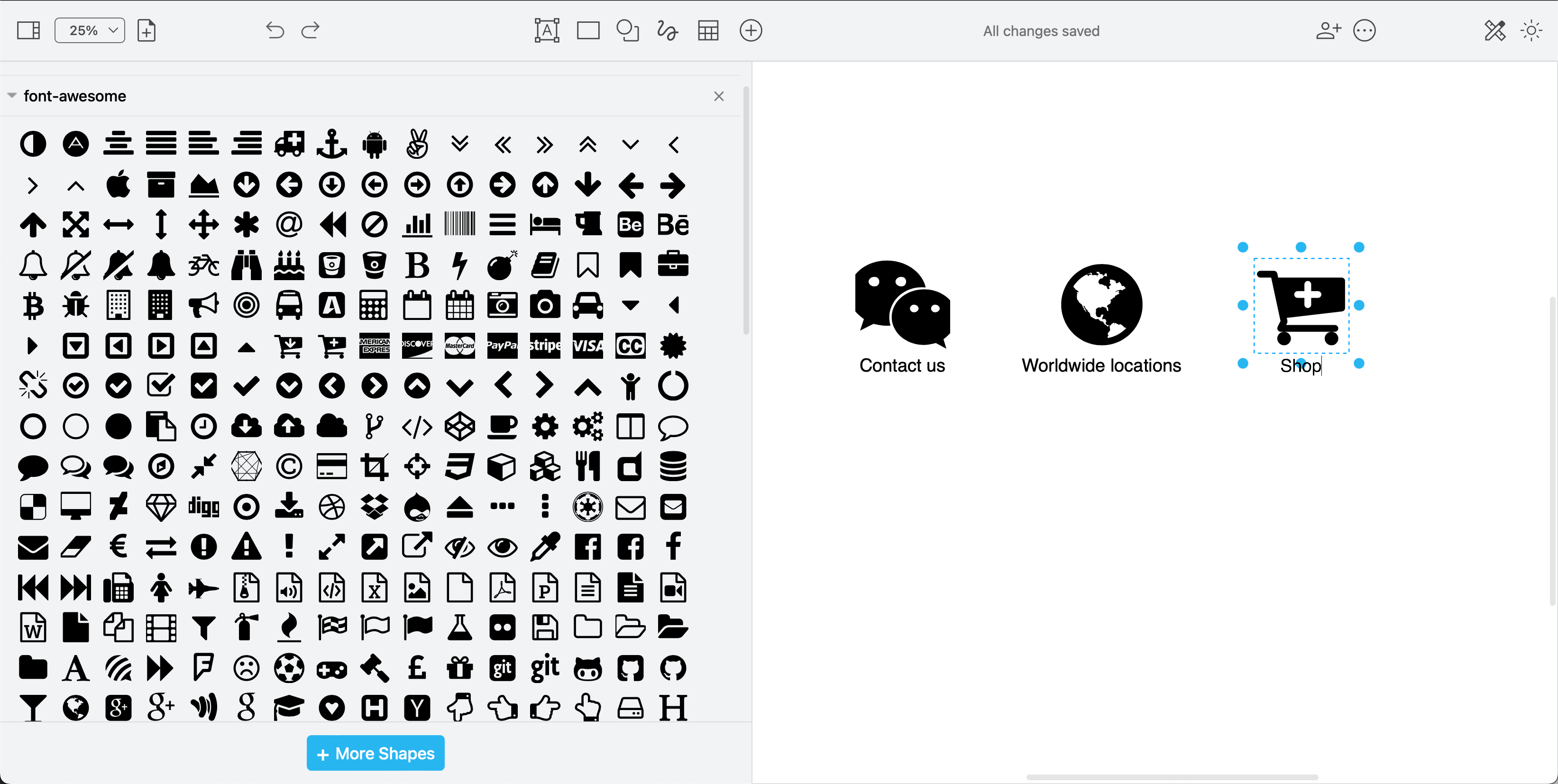 Open the Font Awesome custom shape library in draw.io from the drawio-libs Github repository