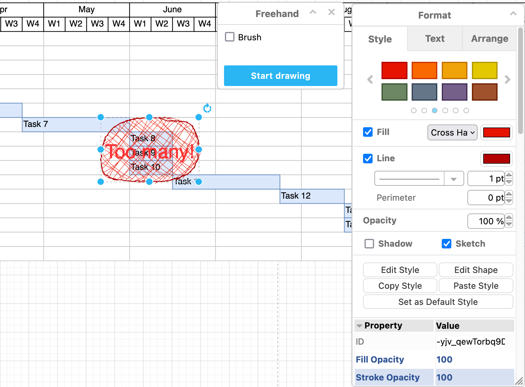 Use the Style tab in the format panel to change the style of your freehand shape