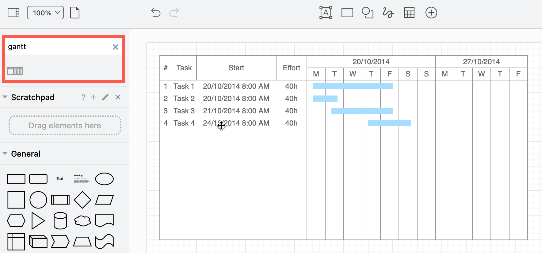 Use the Gantt Chart shape in draw.io