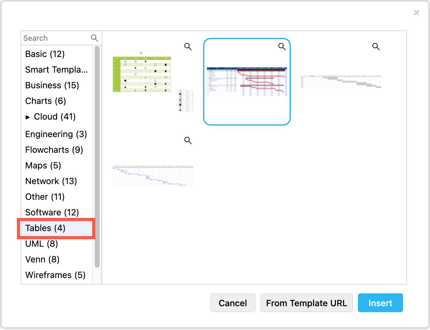 Generate a Gantt chart from a text description via the template library in draw.io