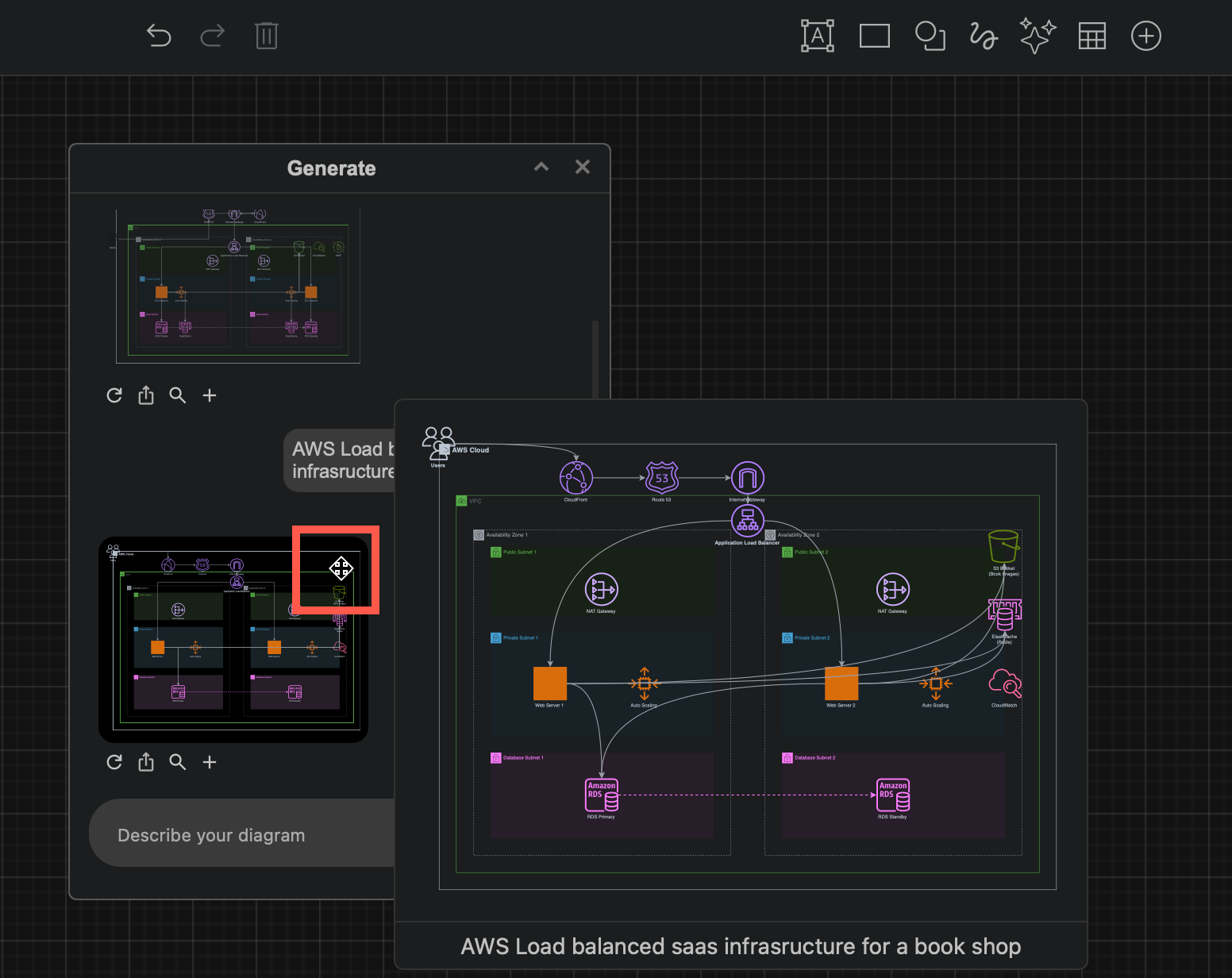 Hover over the generated diagram to see a small preview in draw.io