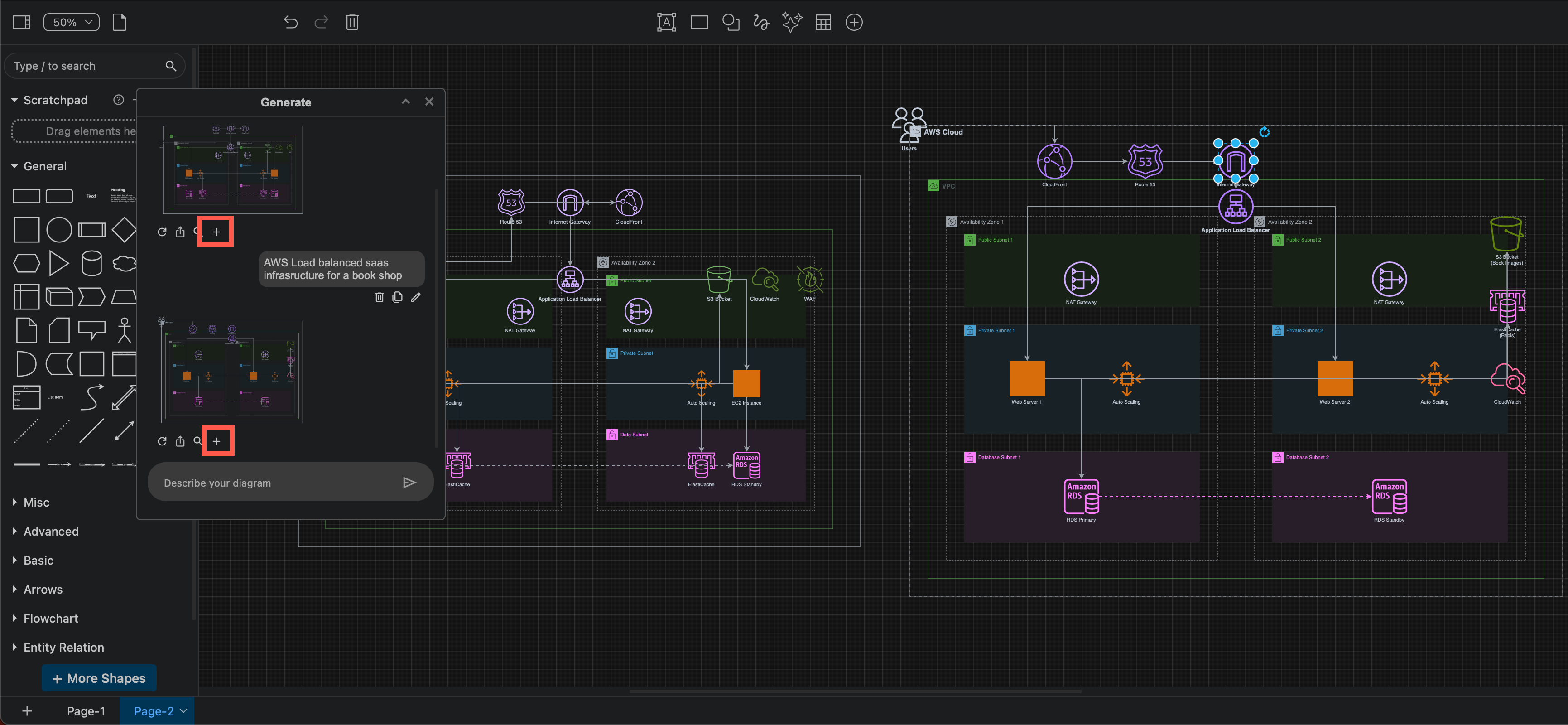 You can insert each of the generated diagrams - editing a query does not overwrite the generated example in draw.io