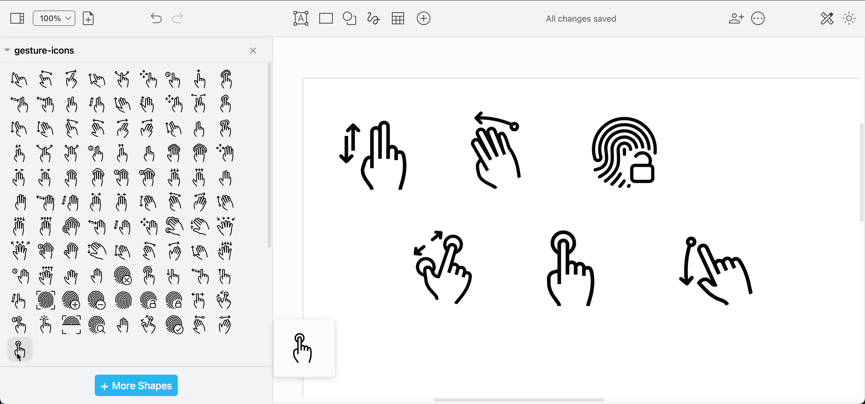 Open the gesture icons custom shape library in draw.io from the drawio-libs Github repository