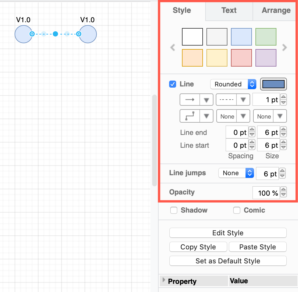 Restyle the connector using the options in the Style tab