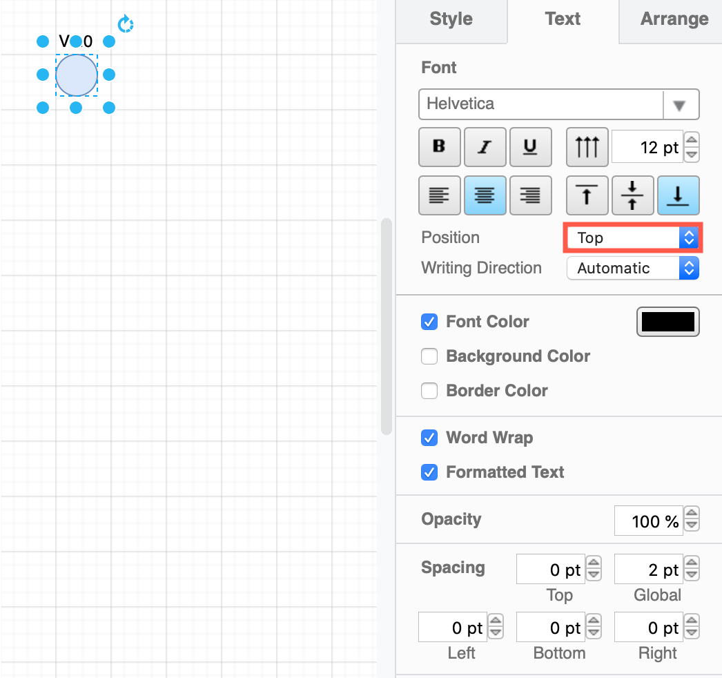 Reposition the label on your shape