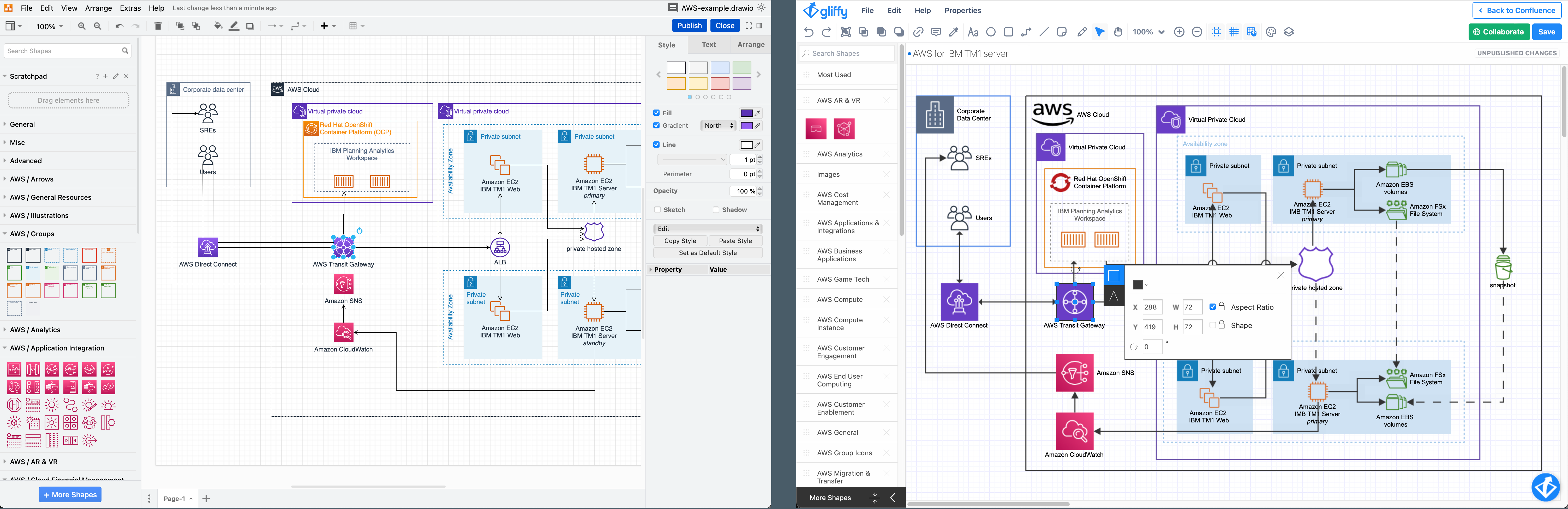There are many differences between the Gliffy and draw.io diagram editors for Confluence