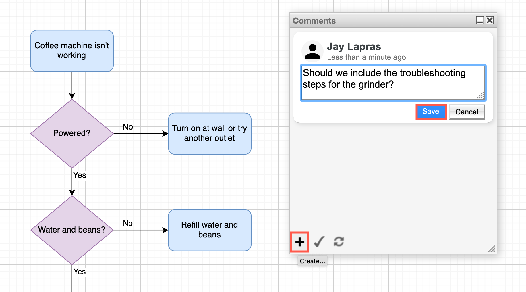 Add a comment to a diagram stored in Google Drive via the draw.io editor
