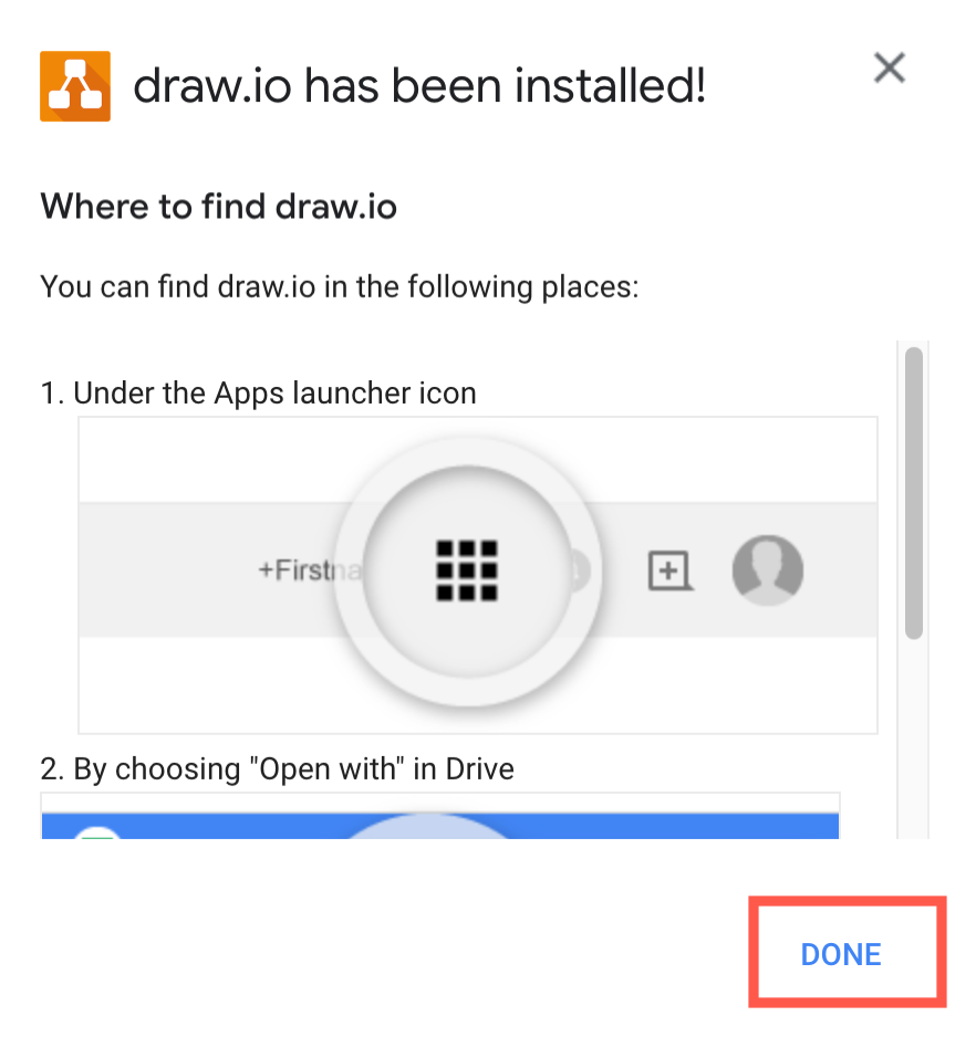 Install the draw.io app for Google Drive via the Google Workspace Marketplace