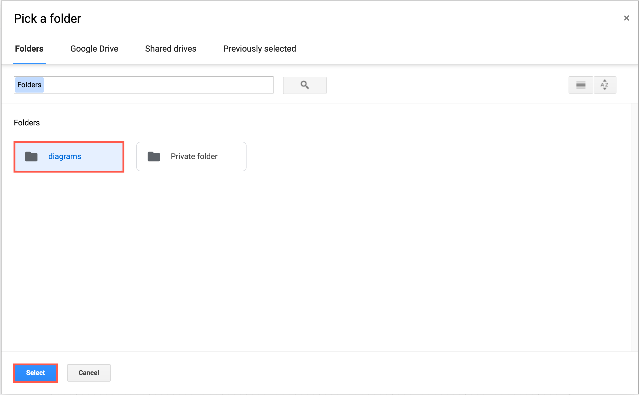 Navigate to and select  different folder to move your diagram file to in Google Drive