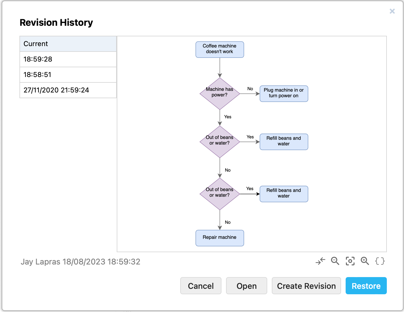 Check the versions of a diagram file stored in Google Drive