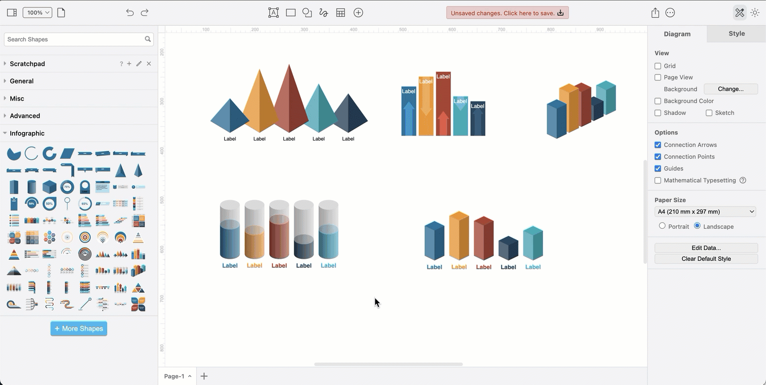 Draw a pie chart with shapes from the Infographic shape library
