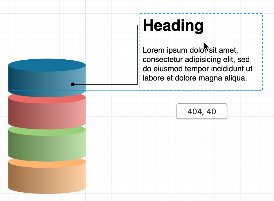 The Textbox shape in the General shape library has a heading and some body text