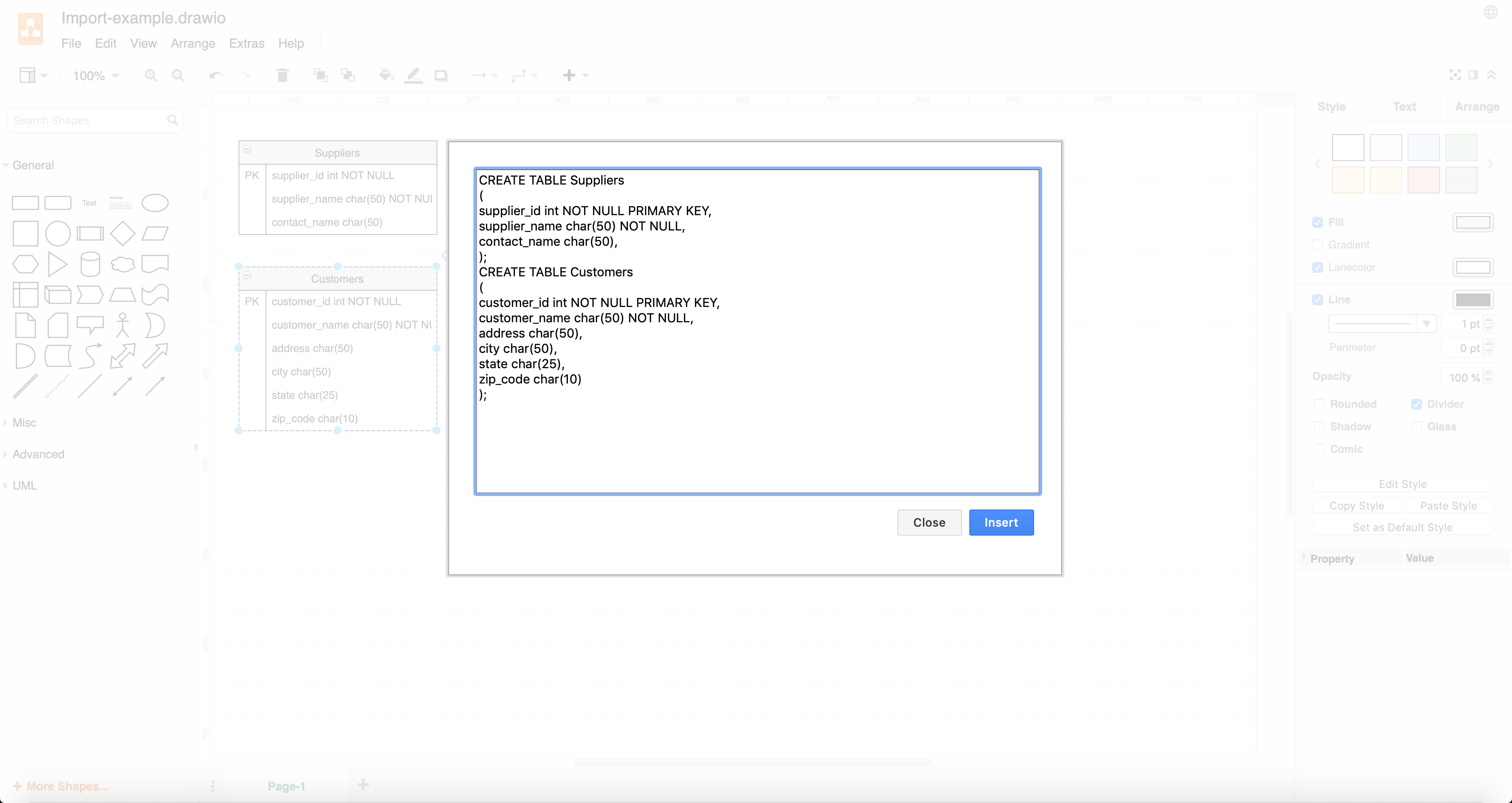 Insert from SQL to automatically create a diagram