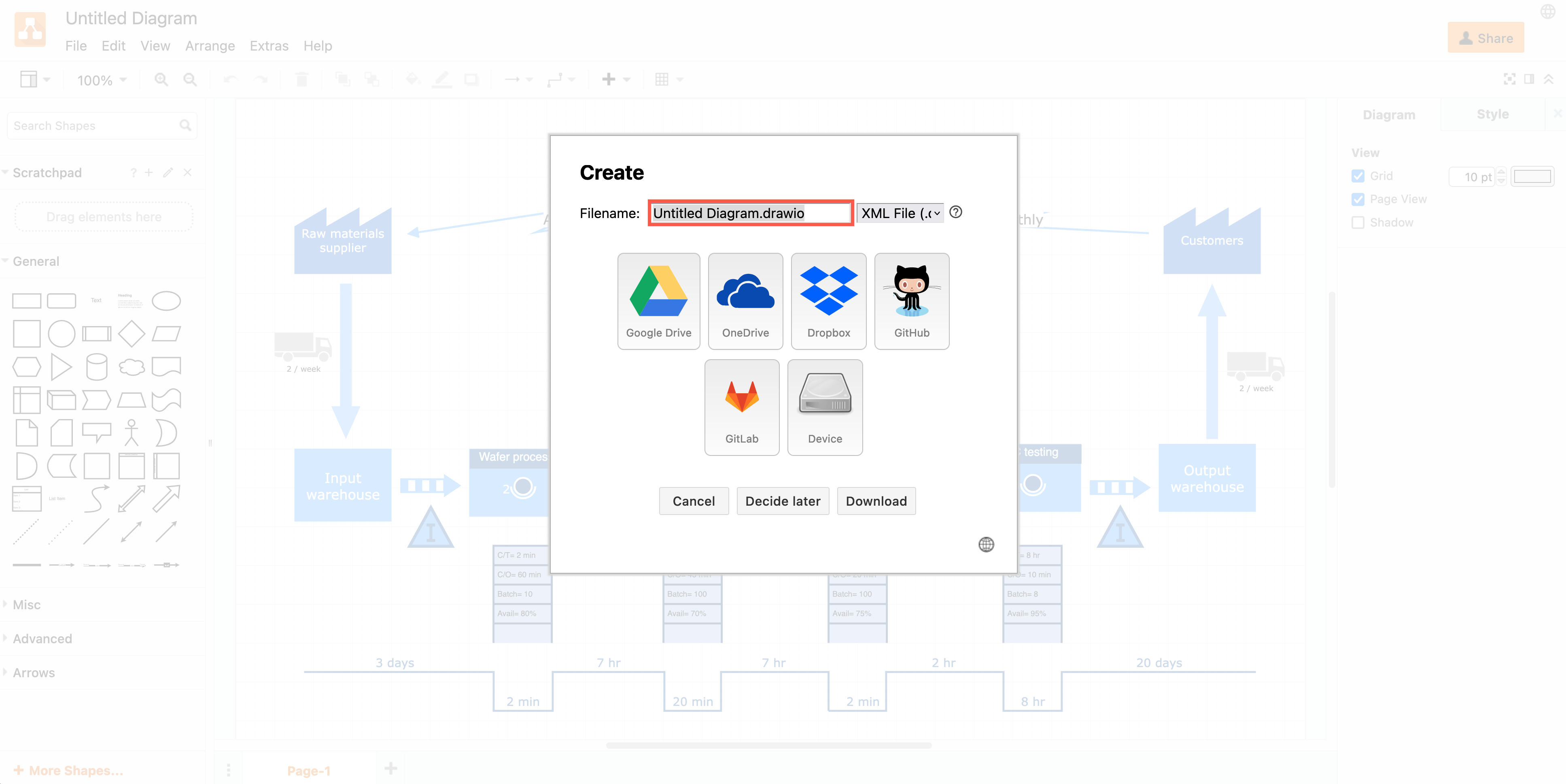 Create a new diagram from a template file using its URL