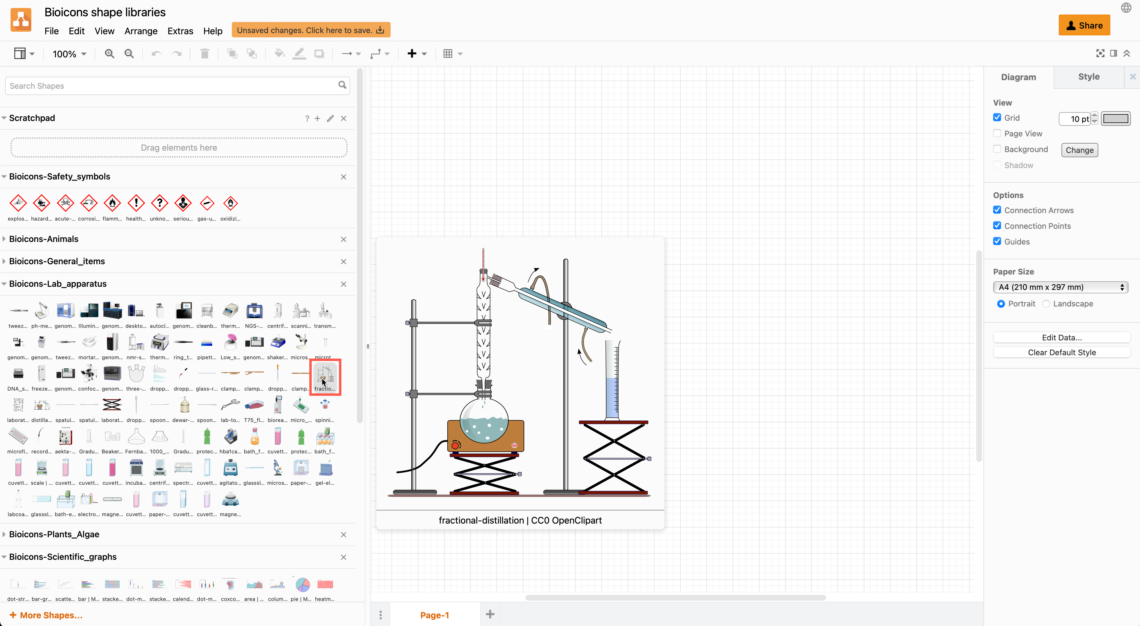 Hover over an icon in the Bioicons shape libraries to see a preview and license information