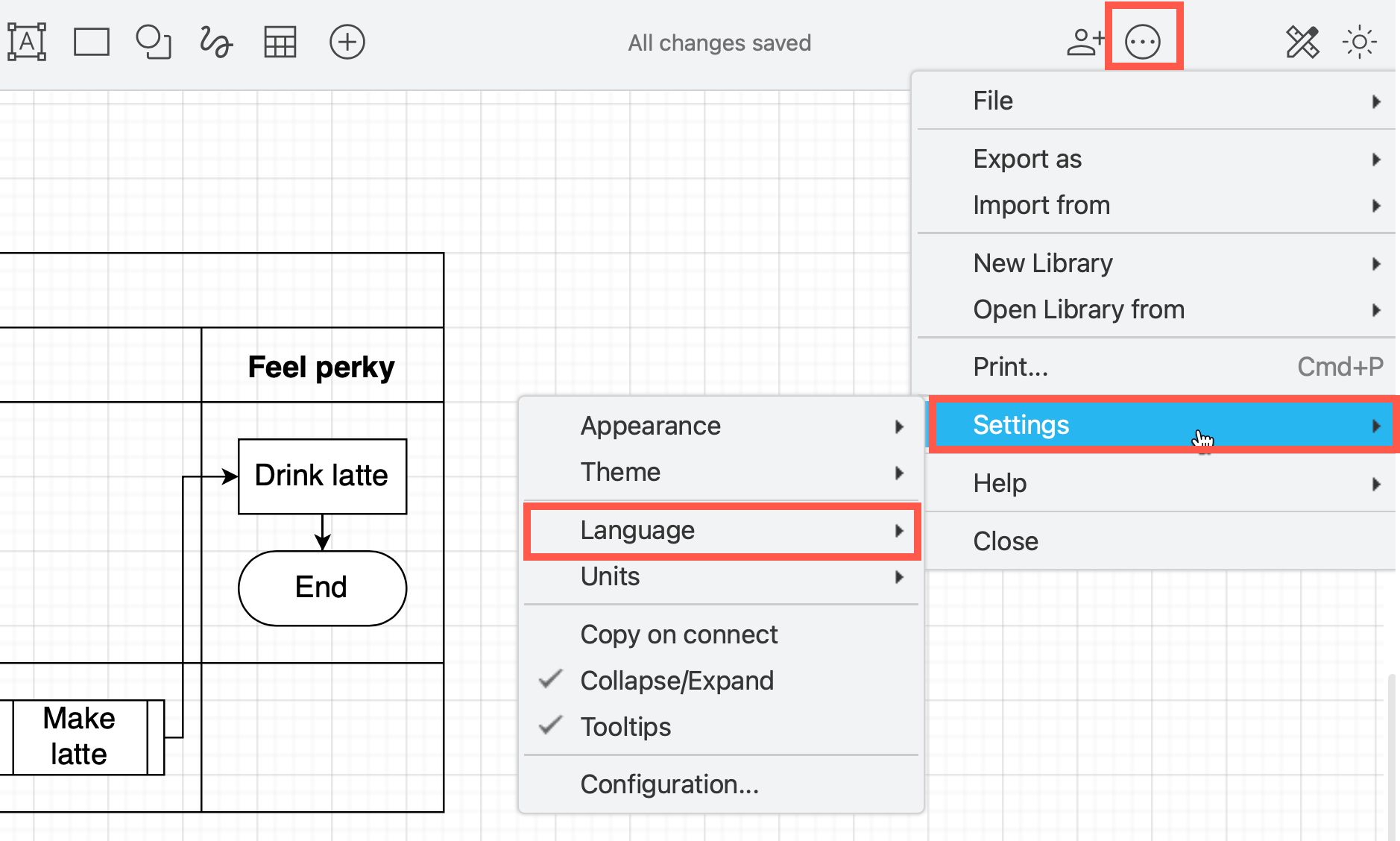 Choose a new language via the menu - Settings > Language