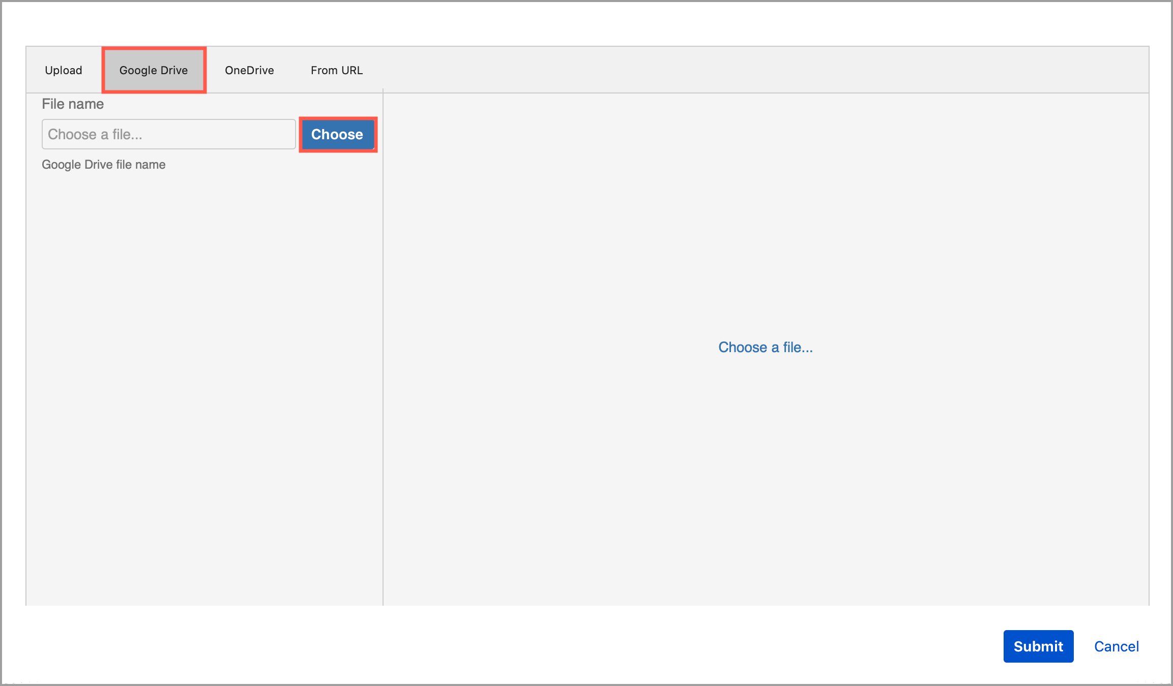 Click Choose to look for the .drawio diagram file in your Google Drive