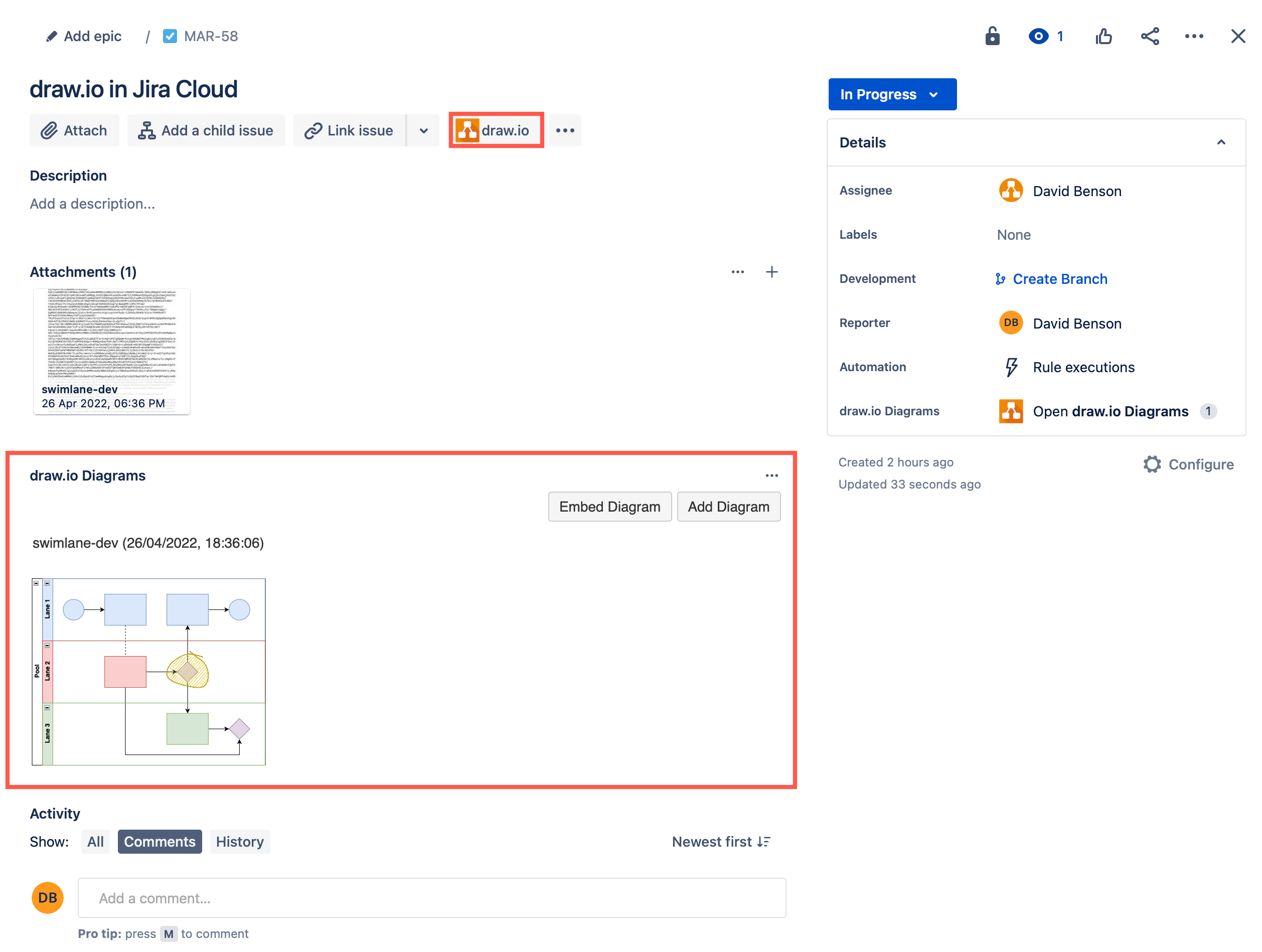Display the draw.io diagrams section in your Jira Cloud tickets