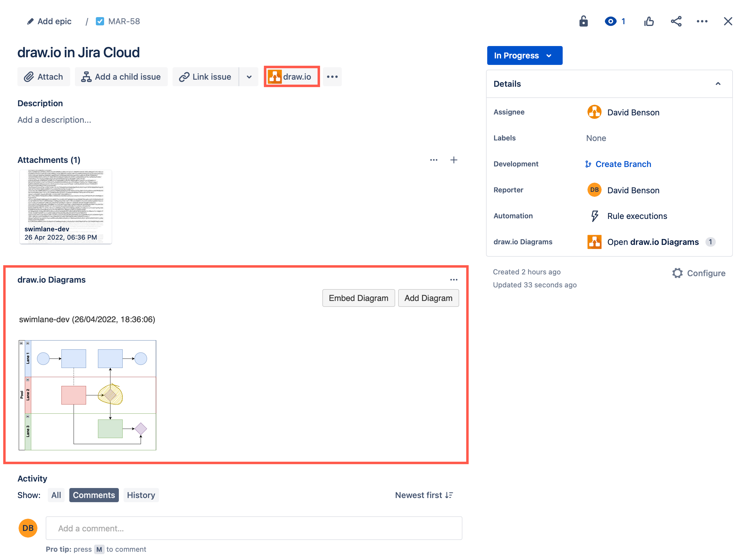 Display the draw.io diagrams section in your Jira Cloud issue