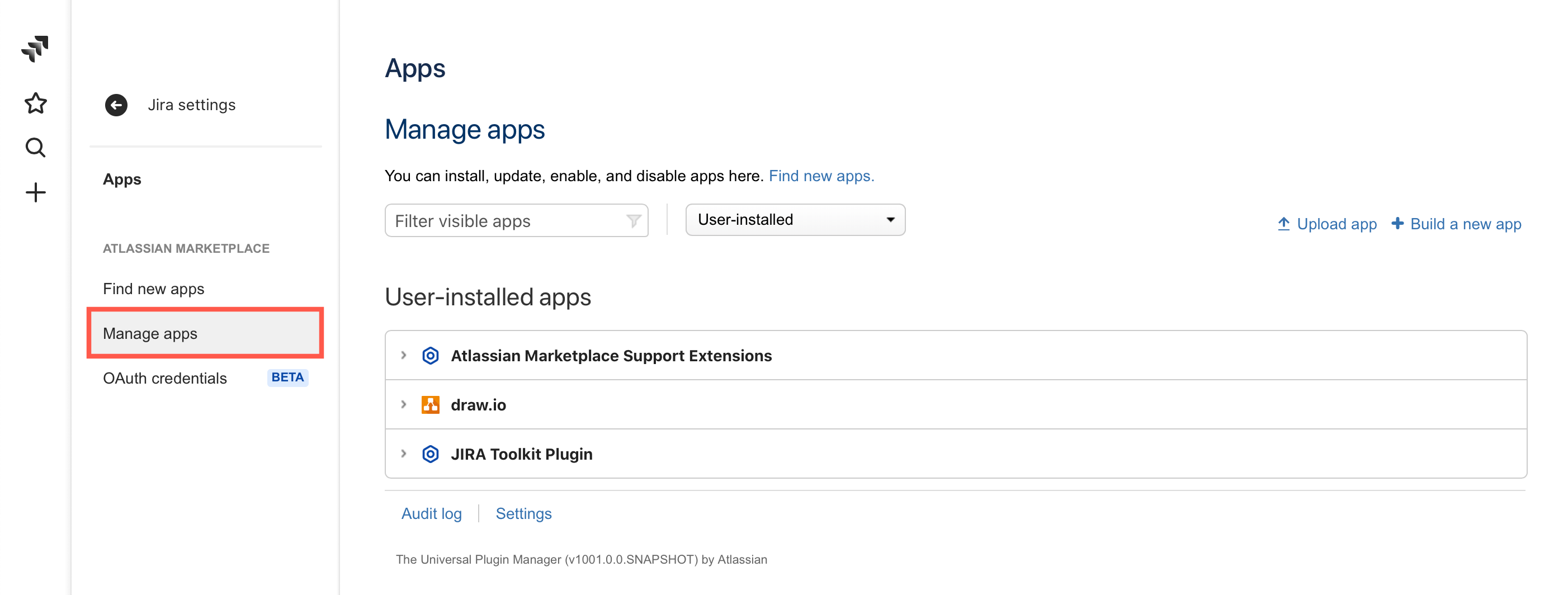 Manage the existing apps in your Jira Cloud instance via the Settings