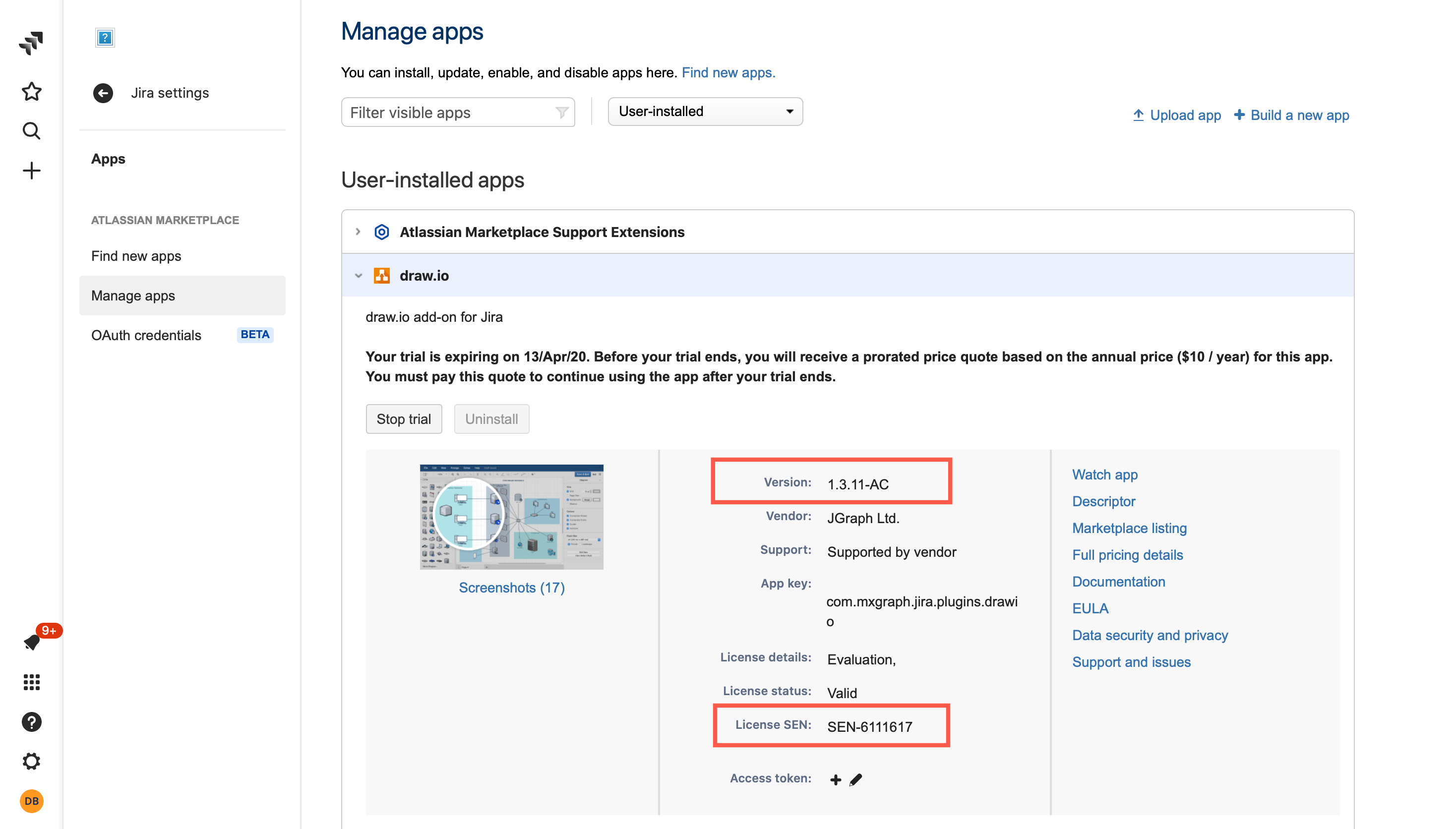 draw.io app settings in Jira Cloud