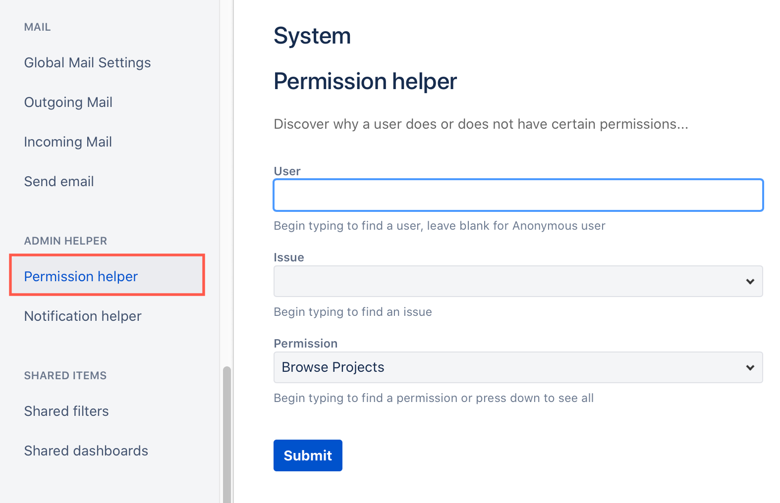 Use the Jira Cloud permission helper to see why a user has a problem creating or updating a draw.io diagram