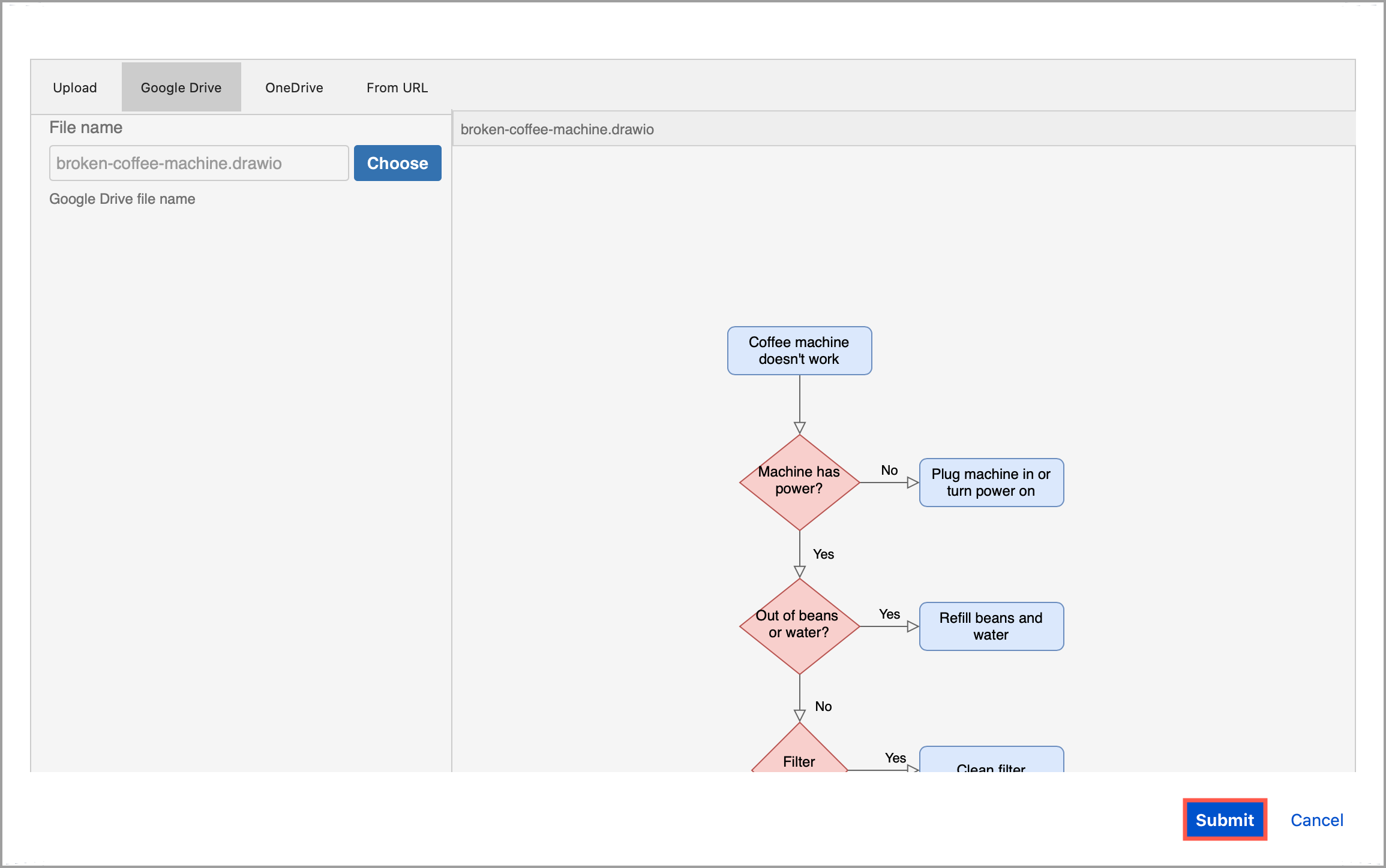 Check the preview of your .drawio diagram file on Google Drive