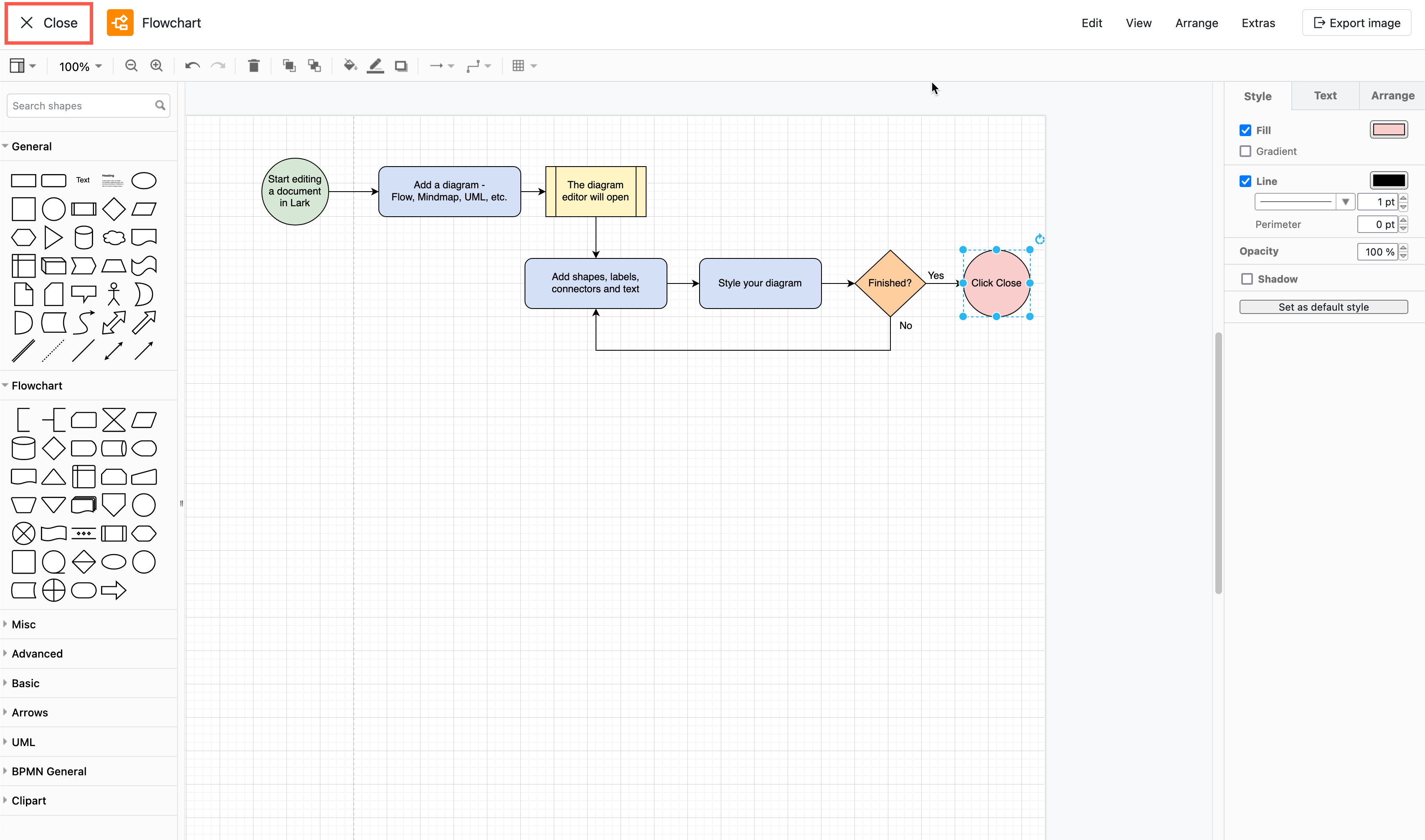 Edit a diagram in Lark just as you would in draw.io