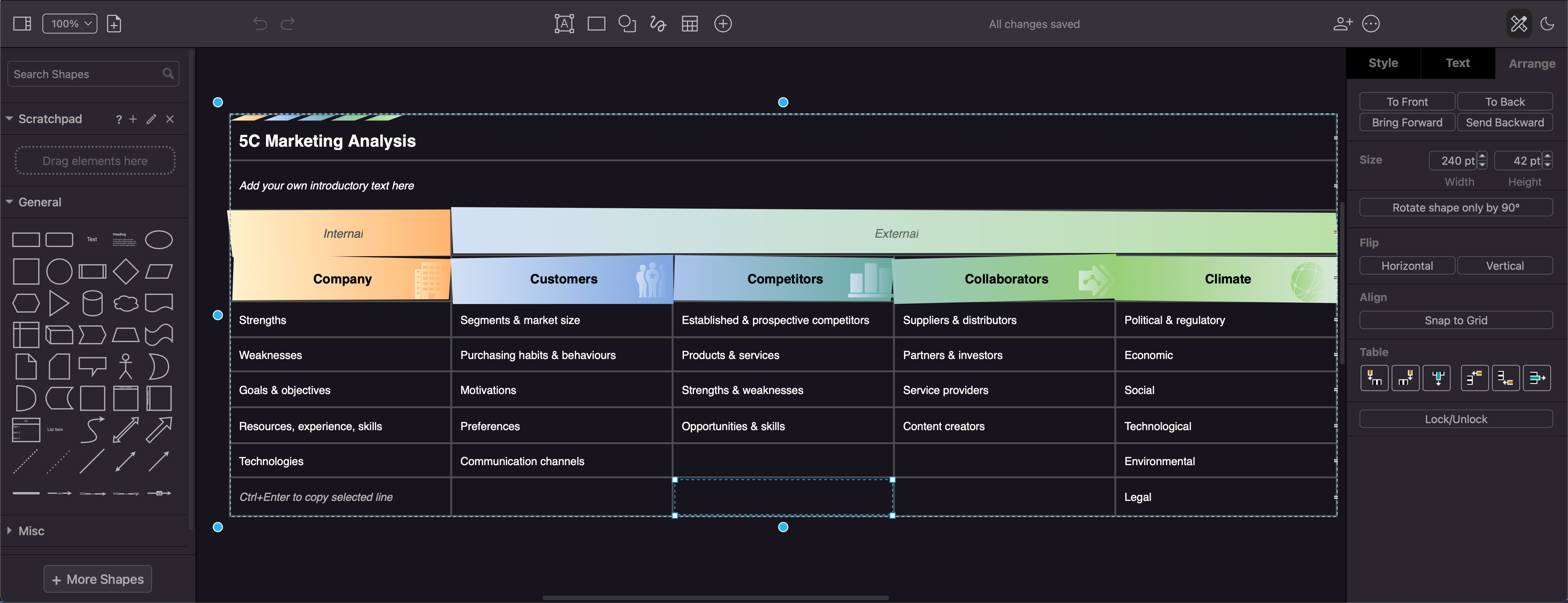 Use tables to organise and present information with icons and styles to create presentation graphics in draw.io