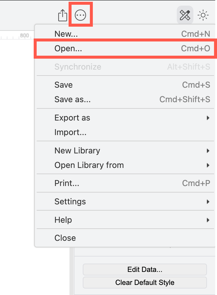Open a file via the ... menu in the toolbar in the draw.io simple mode