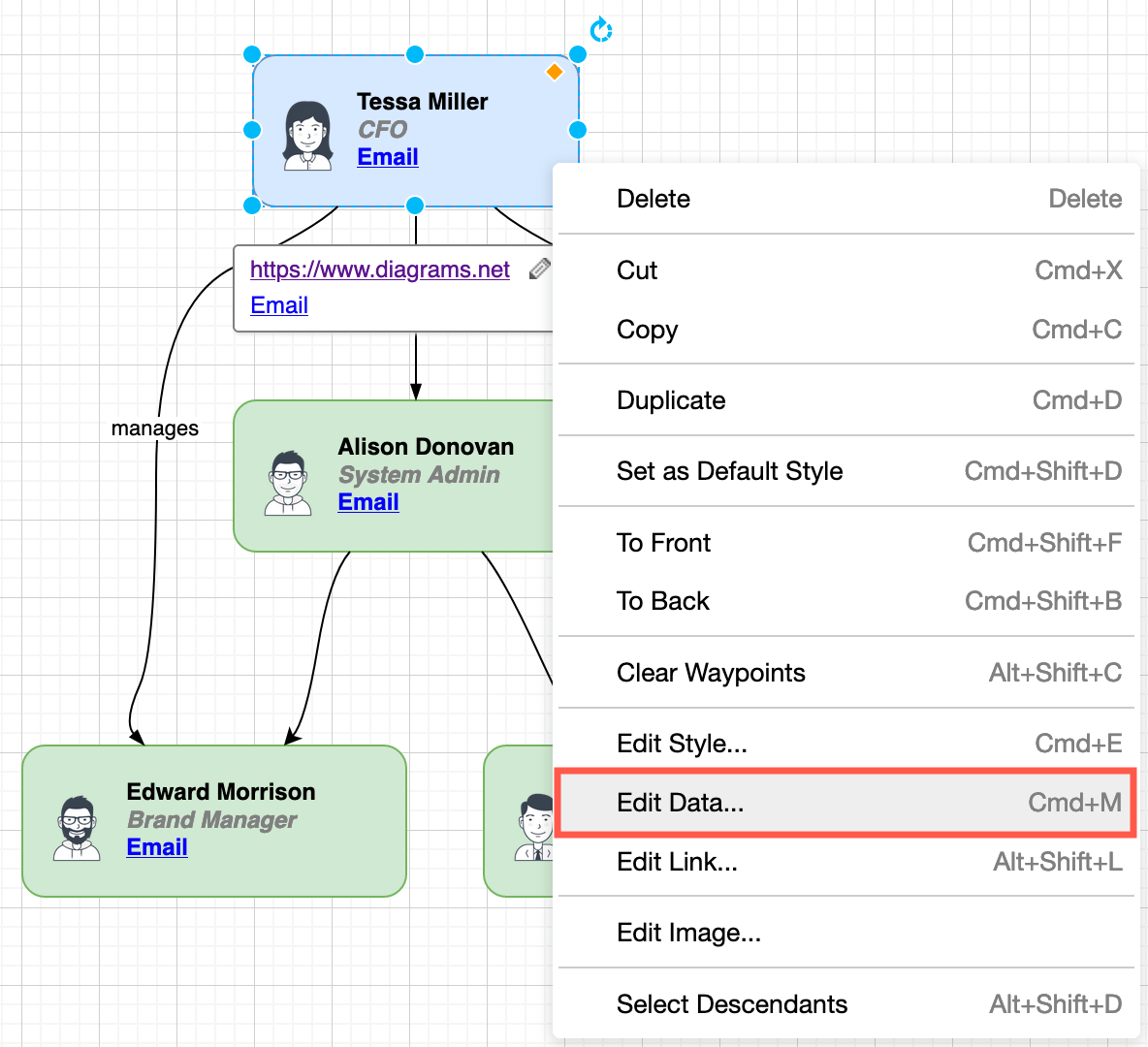 Edit the shape properties via the context menu to change the metadata