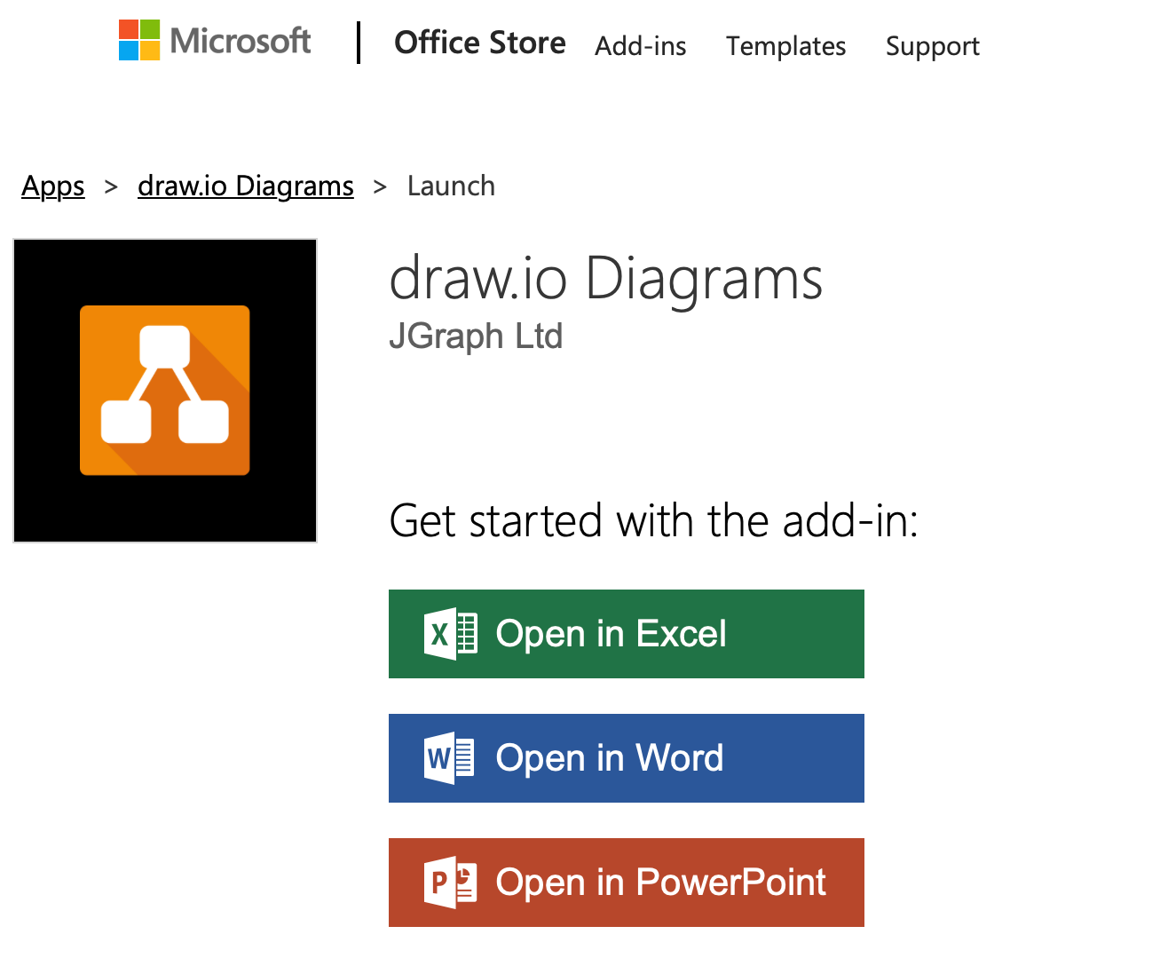 Install the draw.io diagrams add-in via Microsoft