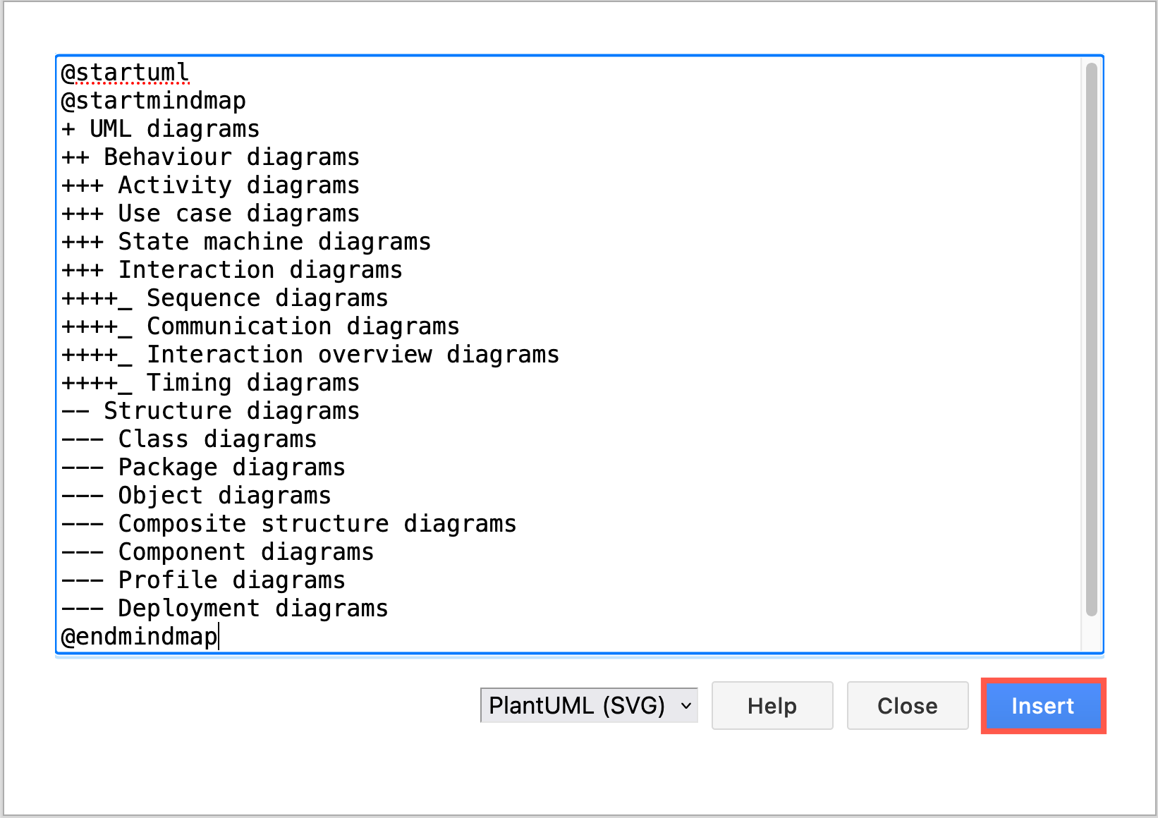 Generate a mindmap from text in draw.io by inserting PlantUML in arithmetic notation via Arrange > Insert > Advanced > PlantUML