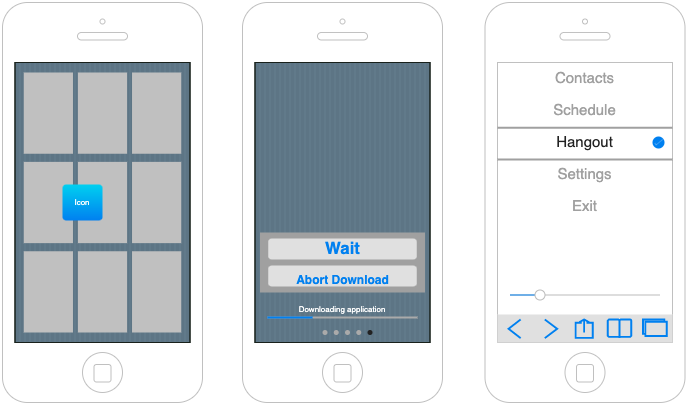 A mockup for an iOS app, available in the draw.io example diagram GitHub repository
