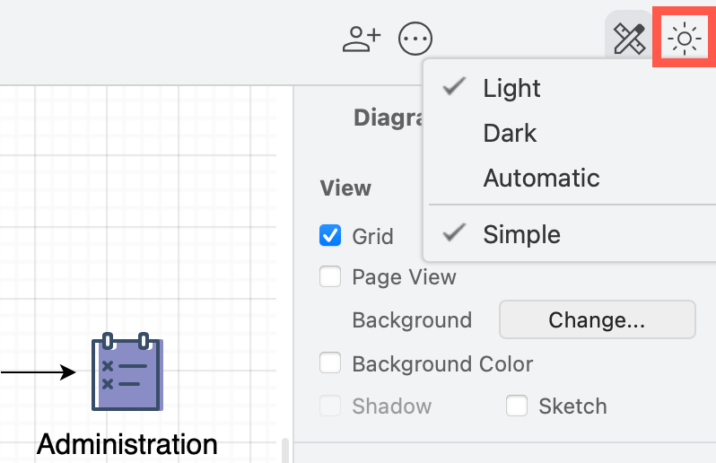 Click on the sun/moon in the top right and switch between the four classic editor themes, and the simple mode, as well as between dark and light modes