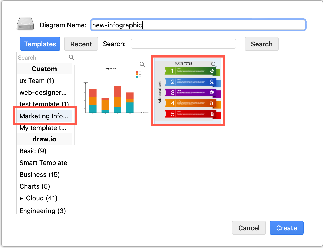 Create a new diagram from a custom template in draw.io for Confluence Cloud