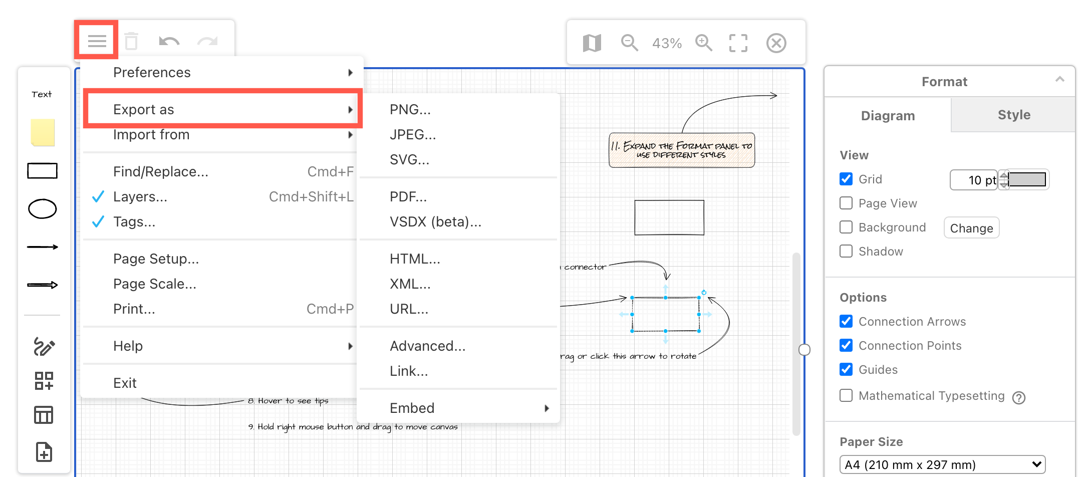Export a diagram from Notion using the draw.io for Notion Chrome extension
