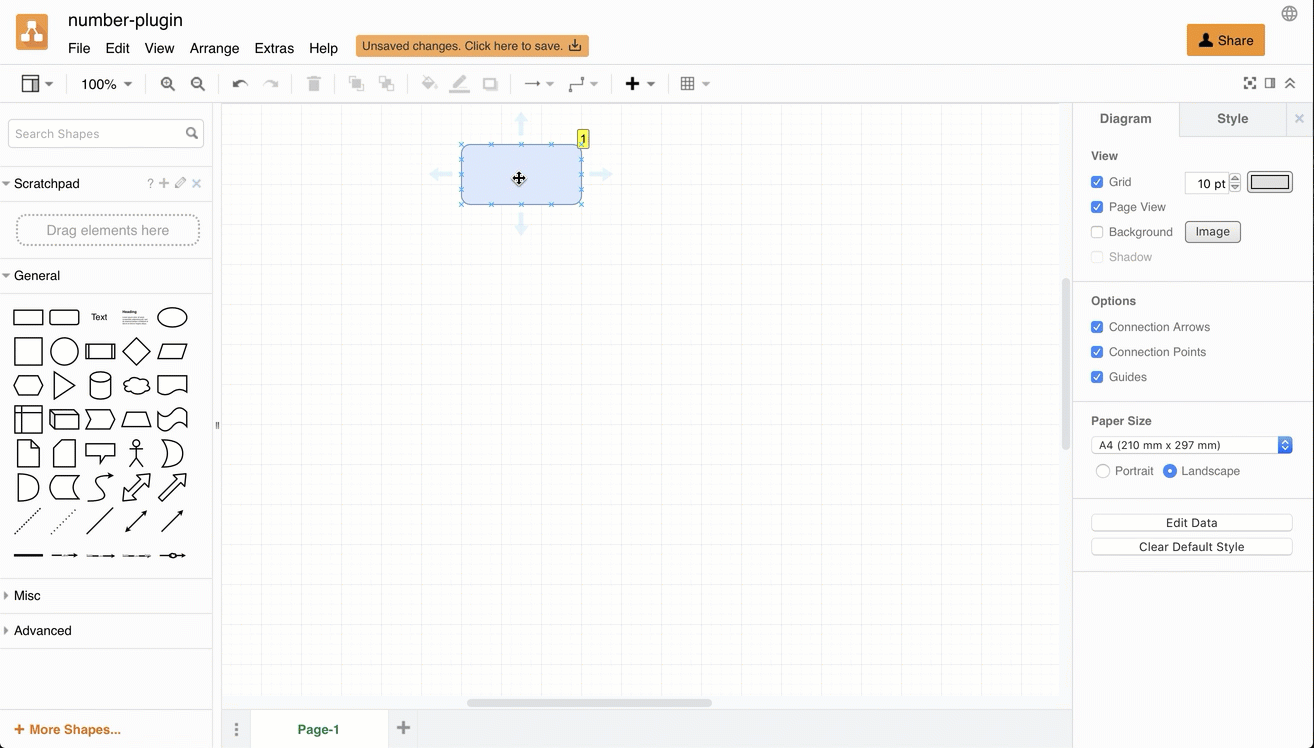 The number plugin automatically includes numbers on shapes as you add them to your diagram