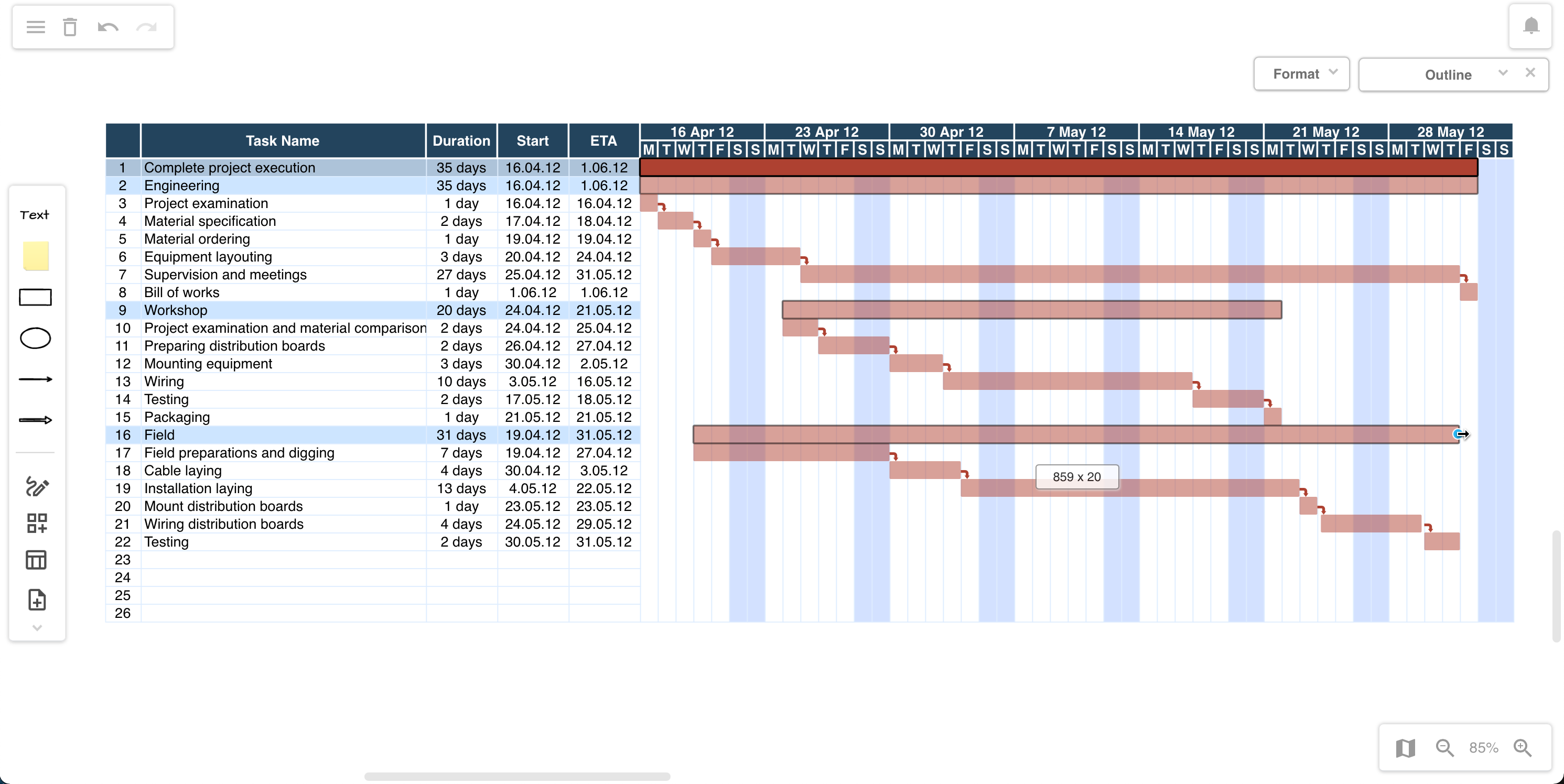 Use a Gantt chart template to schedule the implementation of your project in sketch.diagrams.net