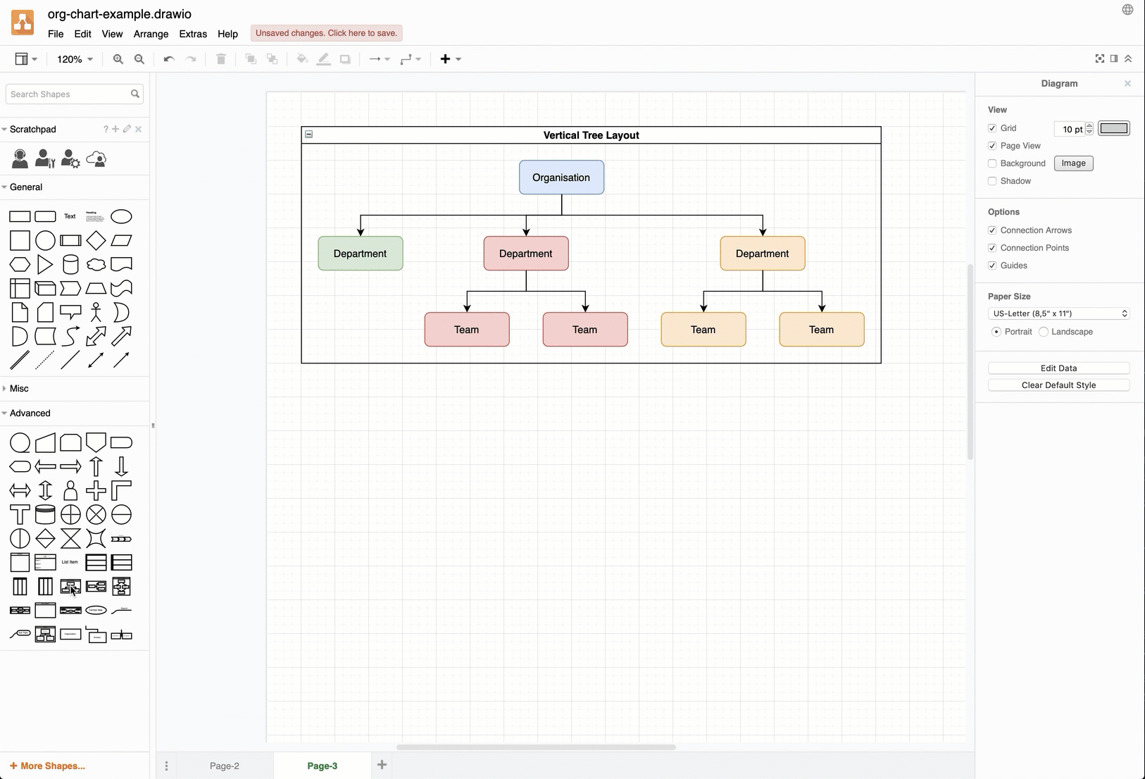 You can embed tree layout shapes inside each other to make complex, interactive org charts in draw.io