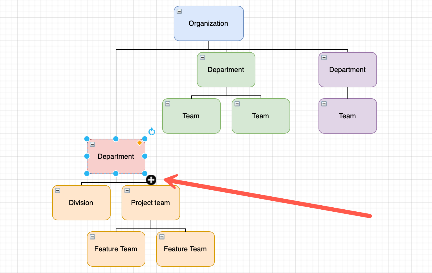Move an entire branch in your org chart in draw.io
