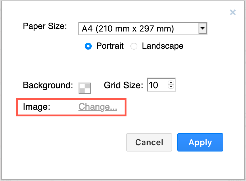 Add a new background image or change an existing image via File > Page Setup