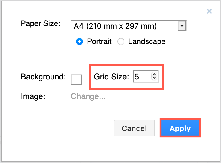 Change the size of the draw.io editor grid via File > Page Setup