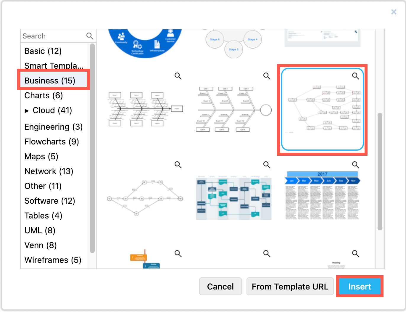 Insert a PERT diagram template in draw.io