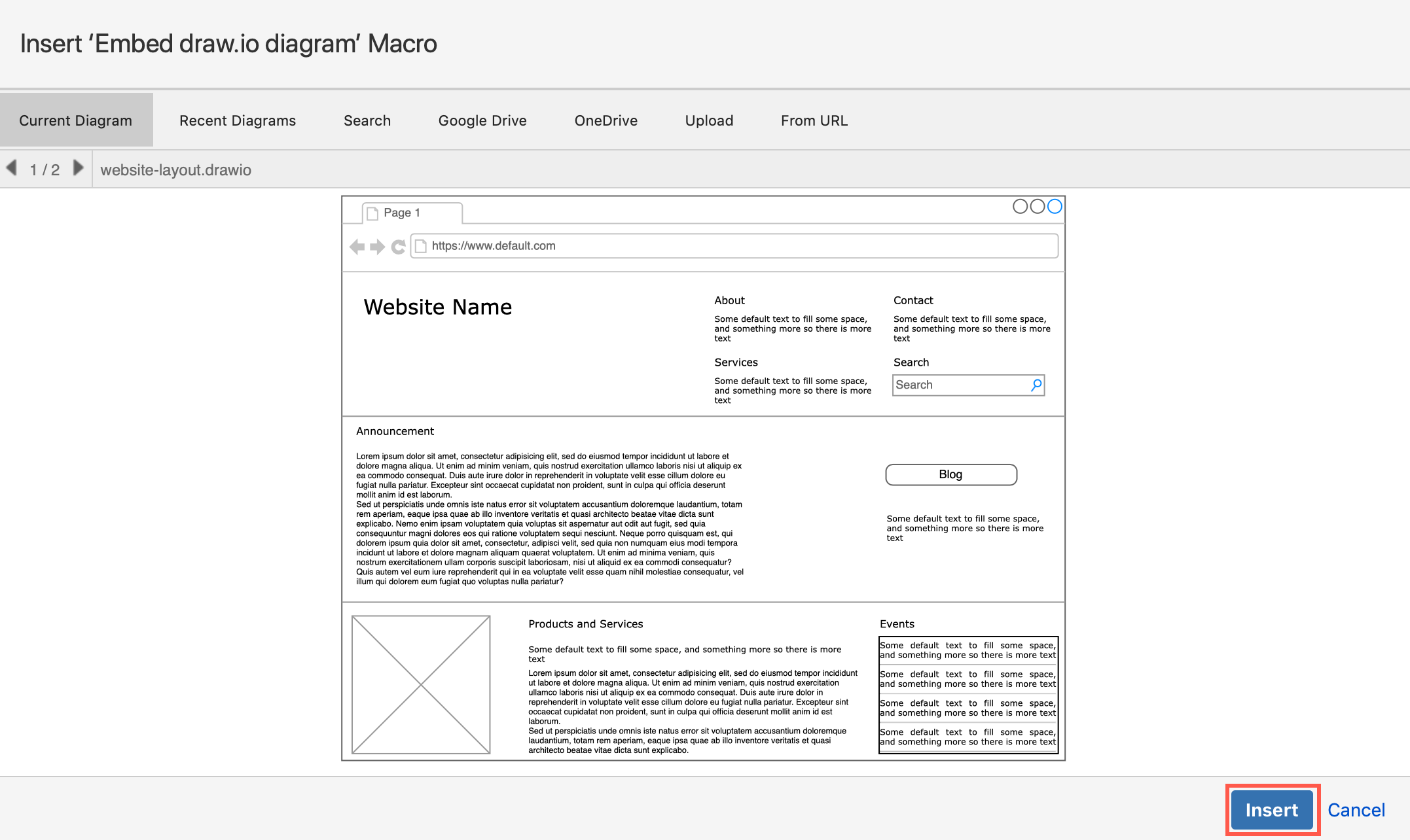 Preview the diagram before embedded it in a Confluence Cloud page