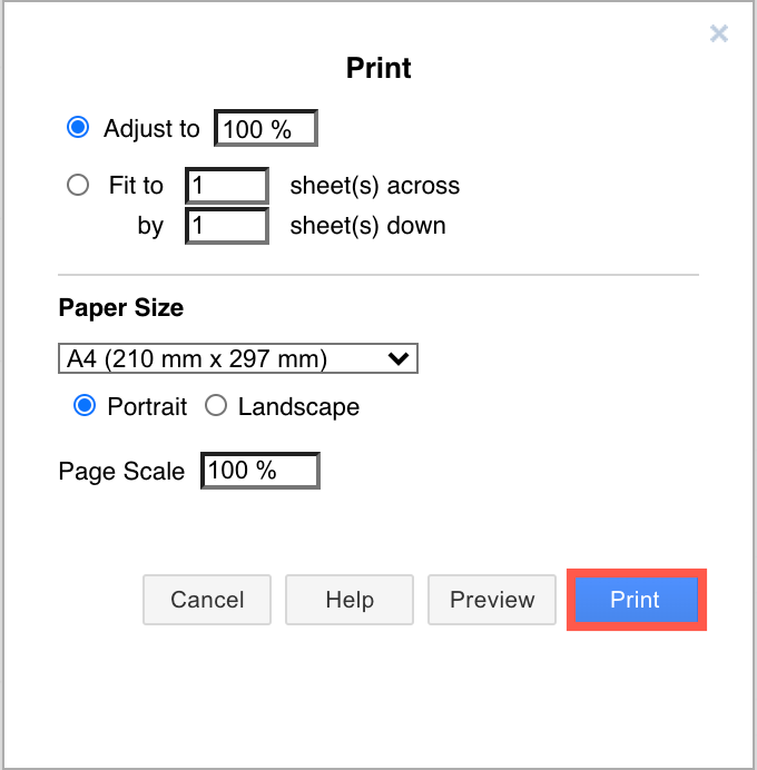 Print to a PDF file from the print dialog in draw.io