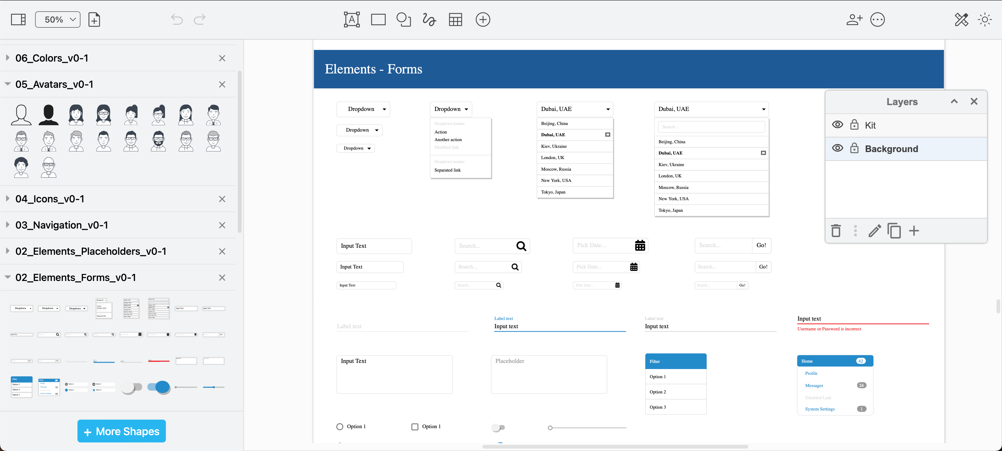 Puzzle wireframe kit custom libraries loaded from GitHub in draw.io